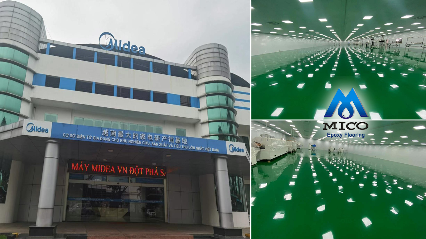 Sơn sàn epoxy chống tĩnh điện nhà máy thiết bị điện tử Midea Consumer Electric Việt Nam tại Vsip1