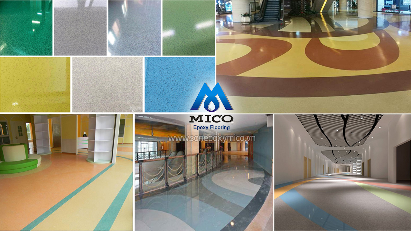 phủ epoxy cát màu cho trung tâm thương mại và tiện ích đô thị