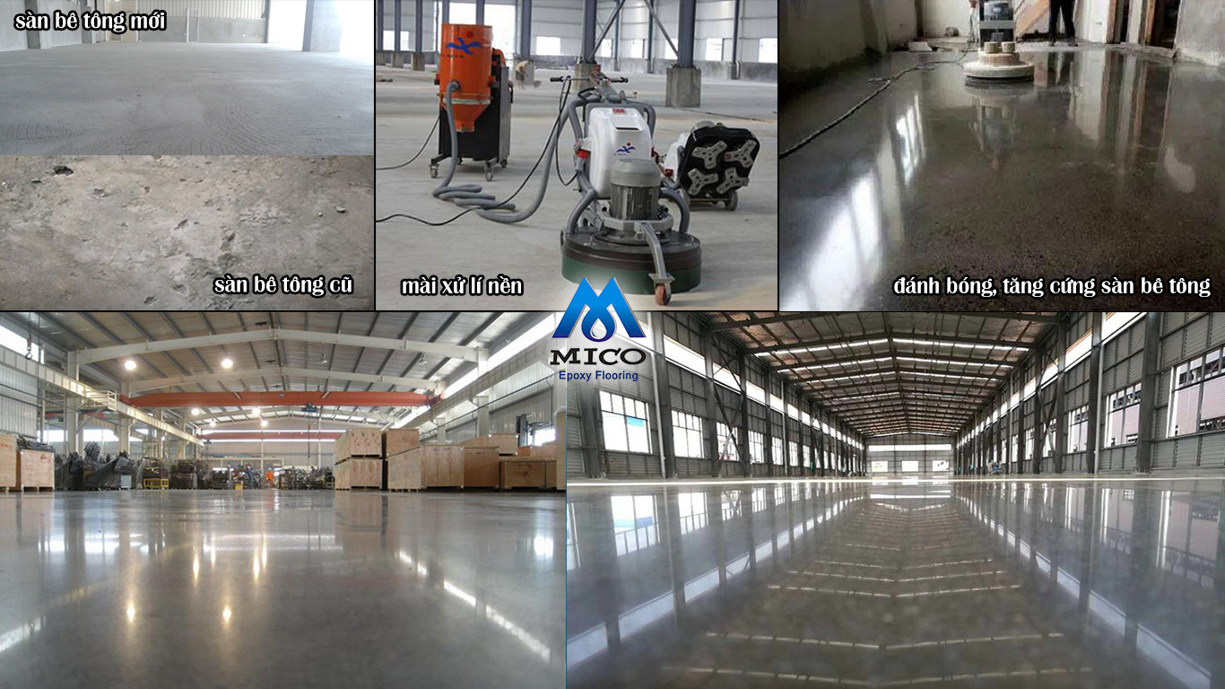 Thi công Đánh bóng tăng cứng nền sàn bê tông, cải tạo nậng cấp sàn bê tông cũ