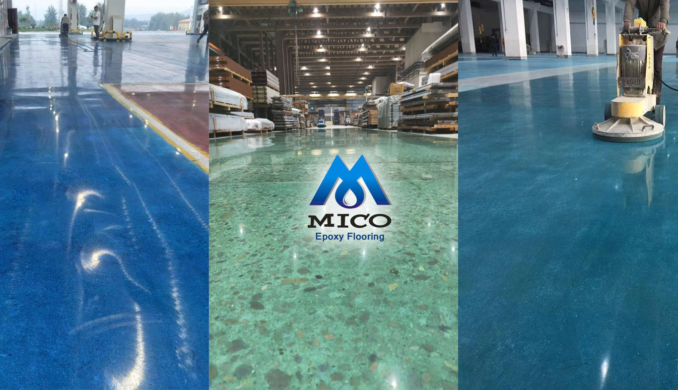 nhuộm màu nền bê tông Sàn bê tông nhuộm màu son epoxy mico