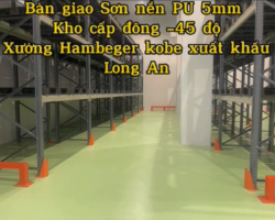 Sàn epoxy tự san, Sơn nền PU kho cấp đông Xưởng Kobe Hamburger Foods Long An
